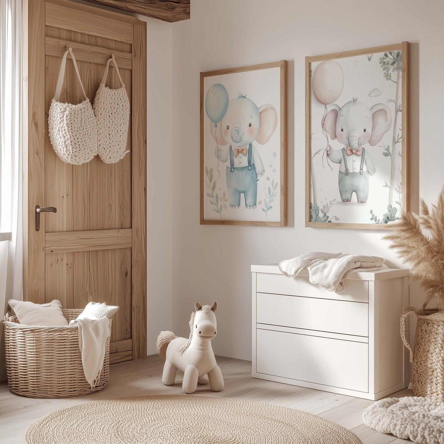 Póster infantil de elefante tierno para habitación · Elefante en acuarela con globo · Decoración de pared para habitación de bebé · Ilustración de animal en tonos pastel · Impresión sin marco