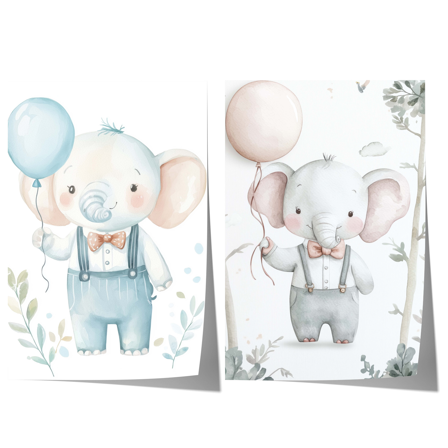 Póster infantil de elefante tierno para habitación · Elefante en acuarela con globo · Decoración de pared para habitación de bebé · Ilustración de animal en tonos pastel · Impresión sin marco