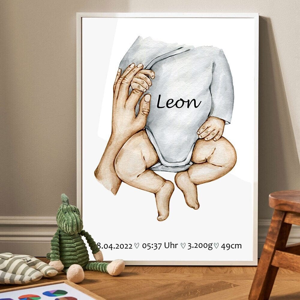 Póster familiar personalizado con manos de papá, mamá, hijos y bebé como impresión decorativa sin marco