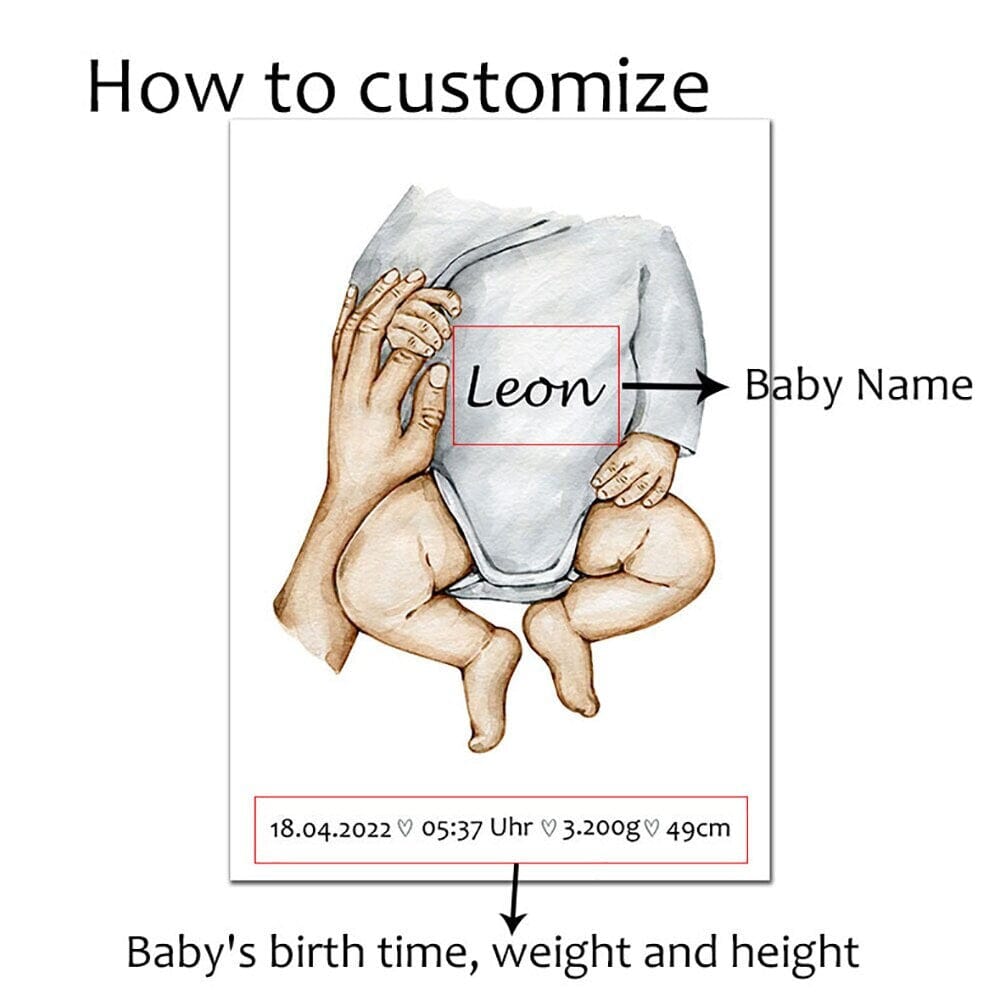 Póster familiar personalizado con manos de papá, mamá, hijos y bebé como impresión decorativa sin marco