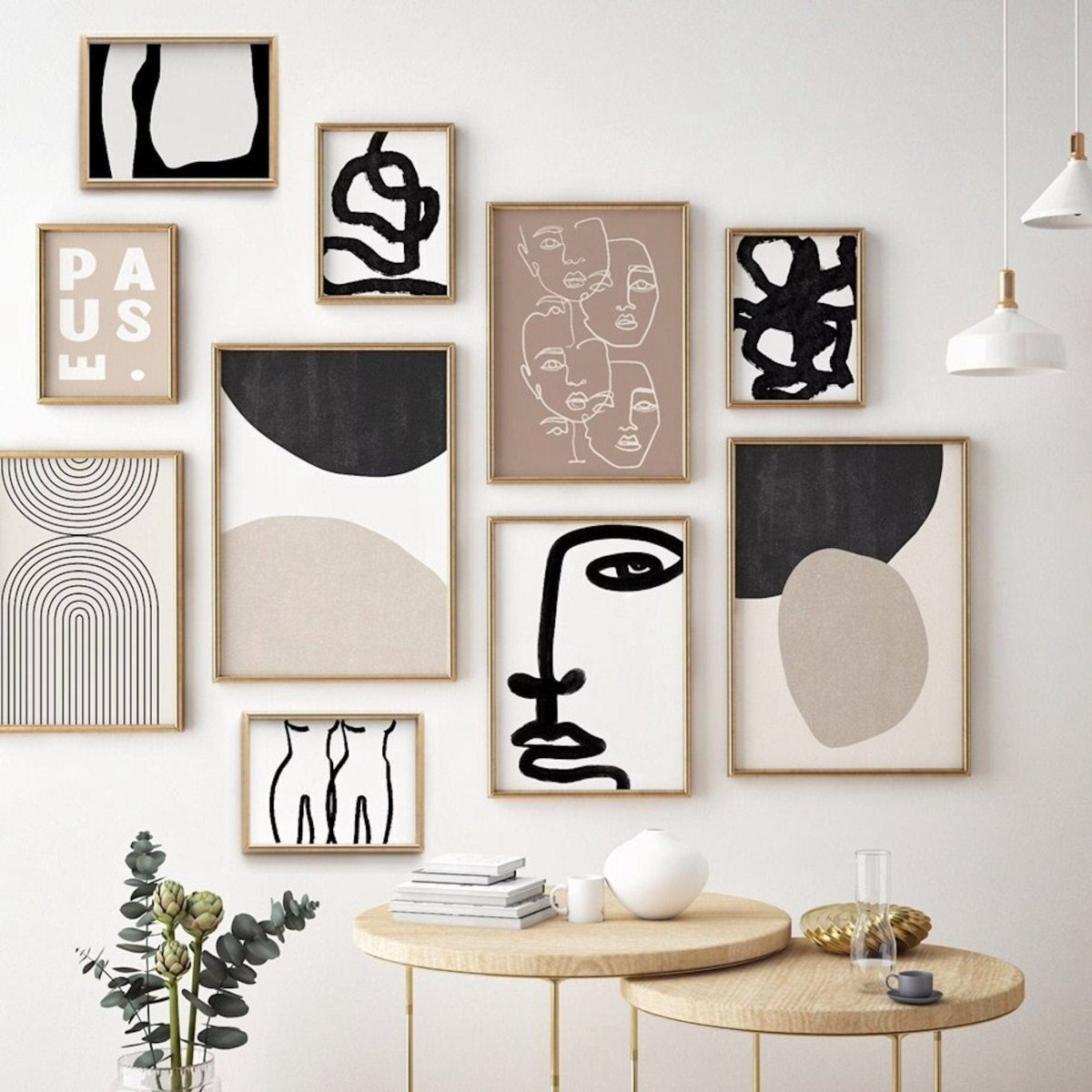 Lámina Decorativa con Rostros de Líneas y Formas Abstractas (Sin Marco)