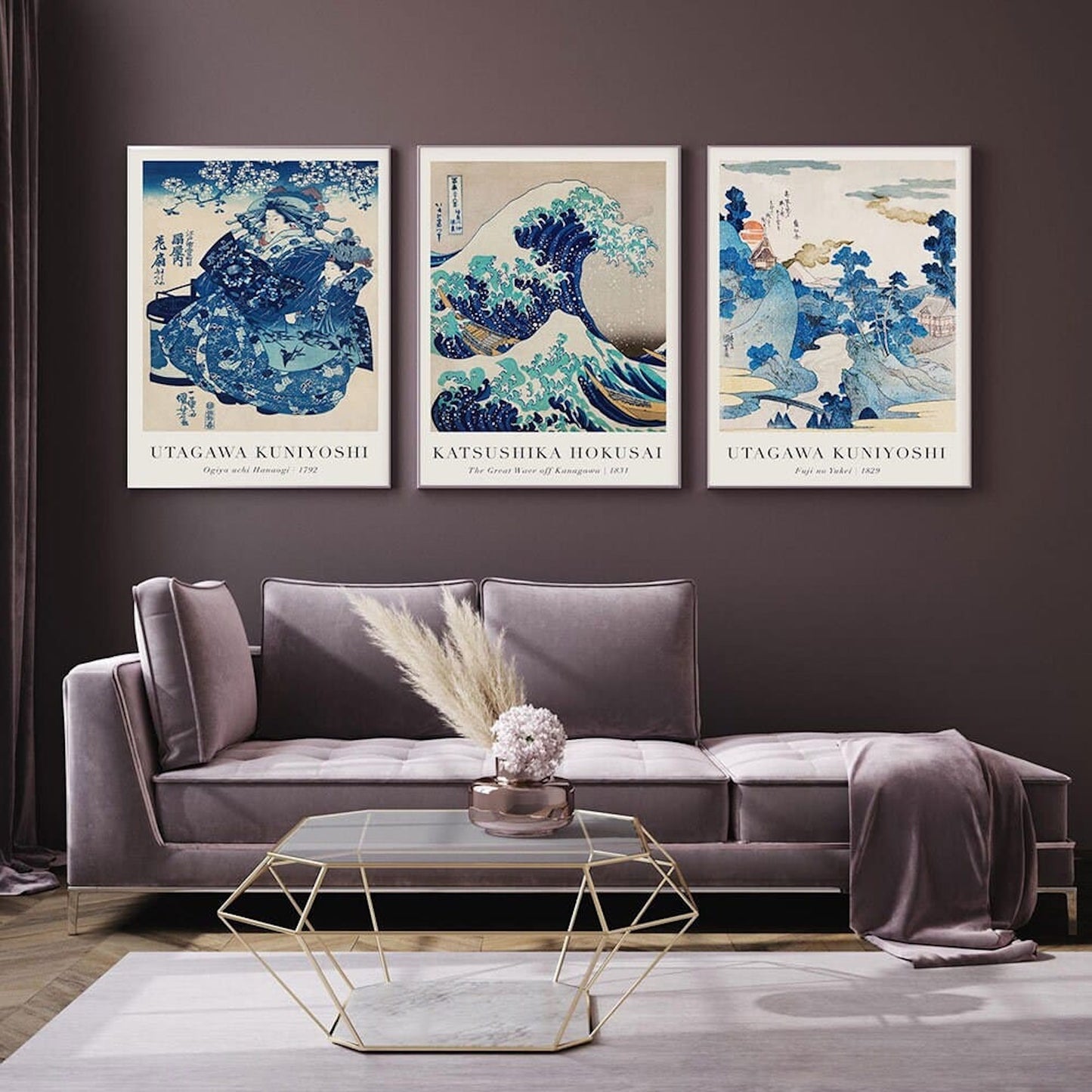 Póster Vintage Paisaje Japonés Abstracto Mar Ola Tradicional como impresión decorativa sin marco