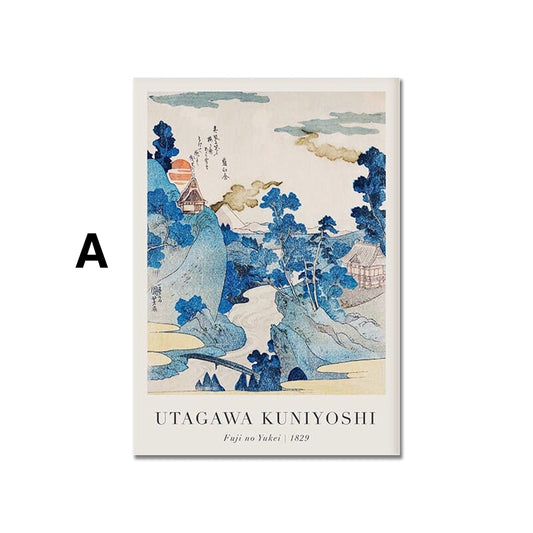 Póster Vintage Paisaje Japonés Abstracto Mar Ola Tradicional como impresión decorativa sin marco